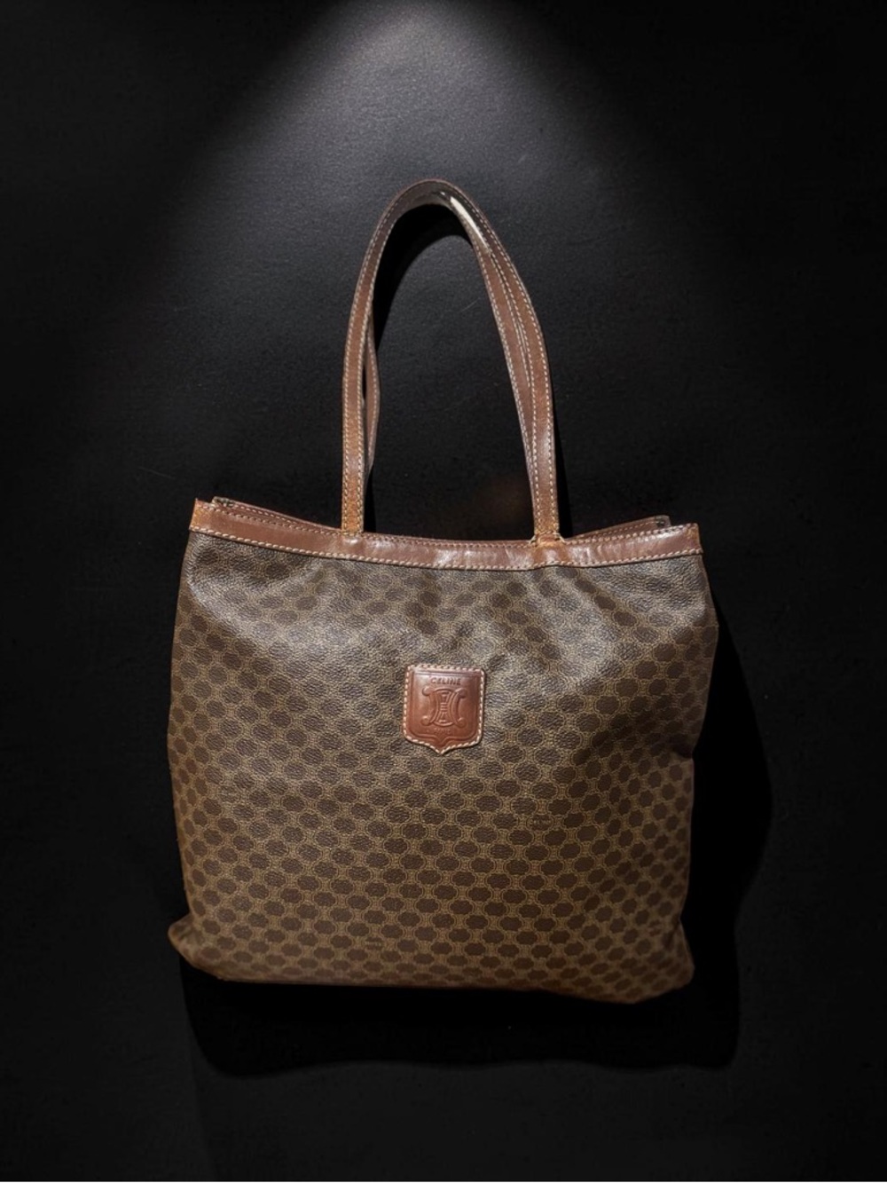 Celine Brown Monogram Canvas Tote with Tan Leather Trim - Picture 9 of 11